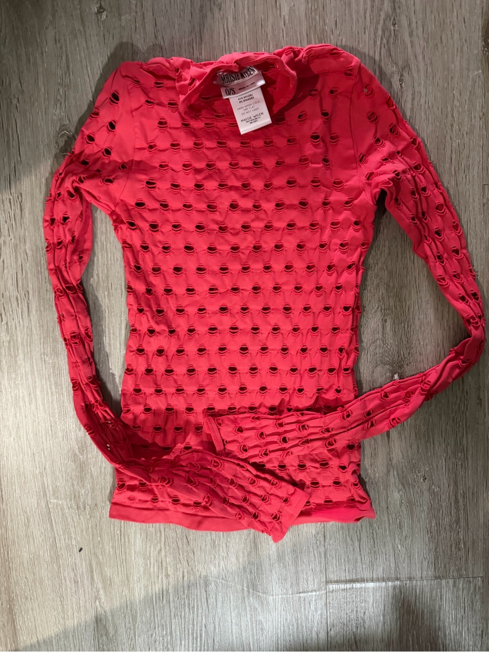 Maisie Wilen Perforated Red Turtleneck Top